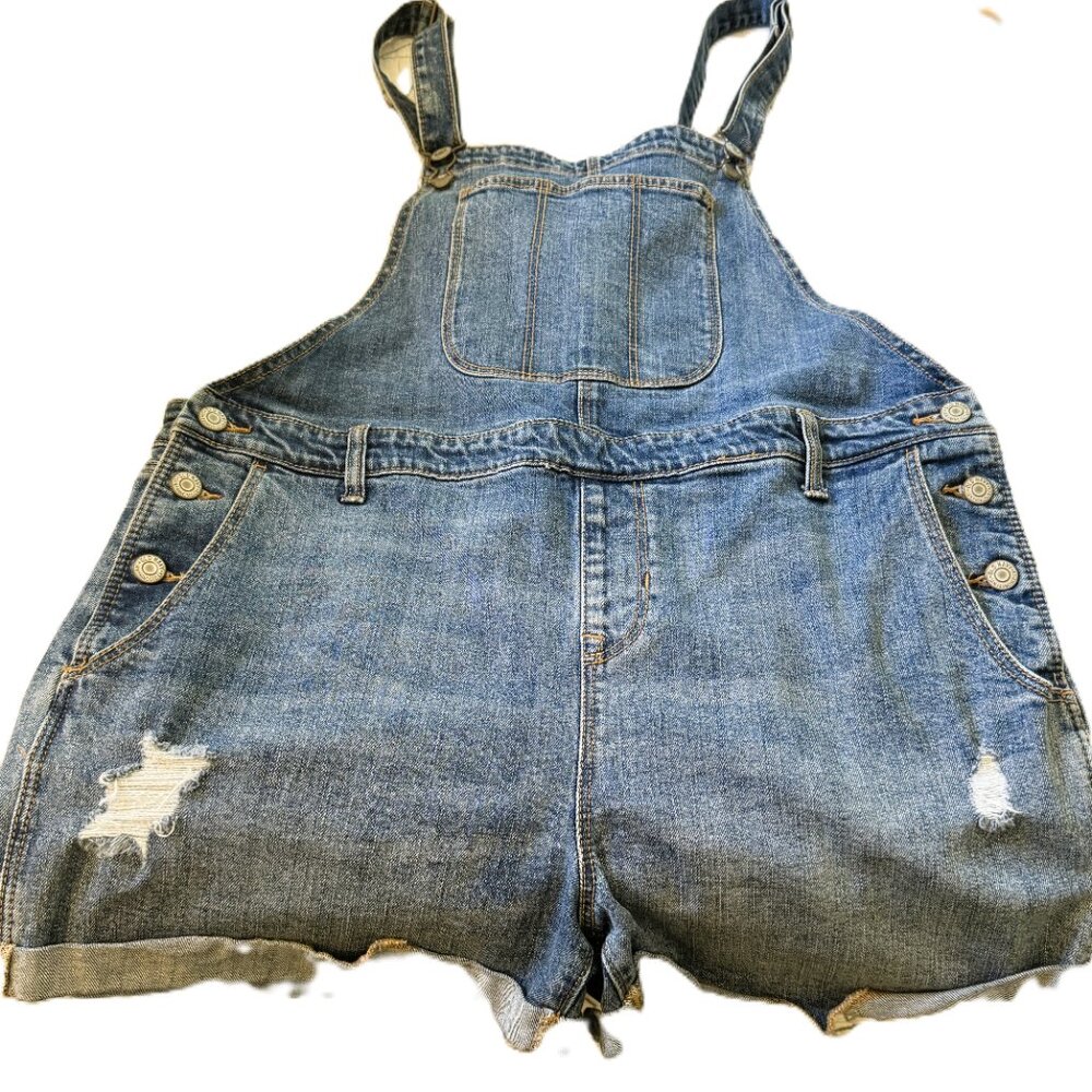 Denim Shorts Overall, Old Navy Med Wash, distressed, Old Navy, Cottage Core, Lge